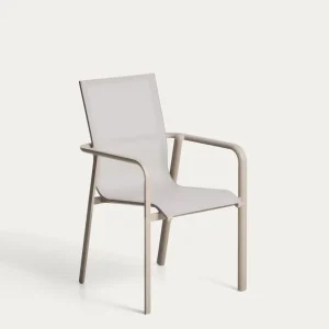 Stapelbarer Outdoor-Stuhl Canea aus beigem Texteline und Aluminium in Taupe Stapelbarer Outdoor-Stuhl Canea aus beigem Texteline und Aluminium in Taupe
