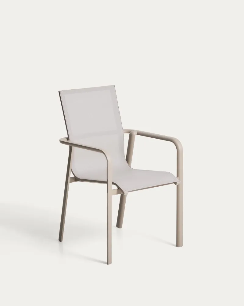 Stapelbarer Outdoor-Stuhl Canea aus beigem Texteline und Aluminium in Taupe
