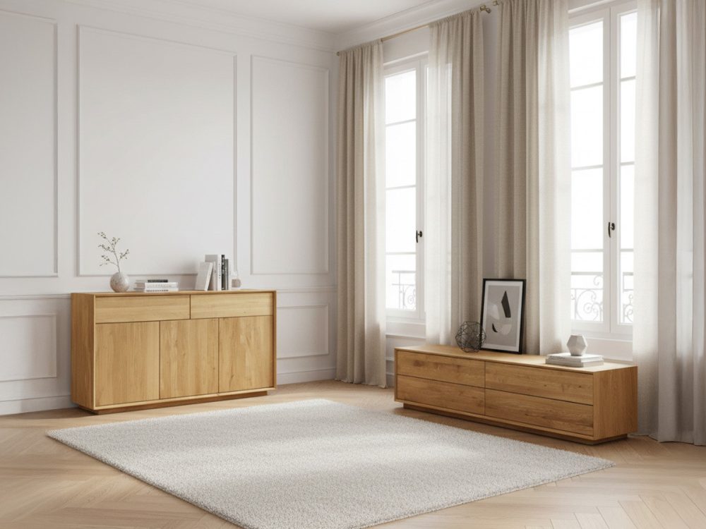 Ensemble VICTORIA avec buffet 164 cm et meuble TV 218 cm chene massif – Image 2