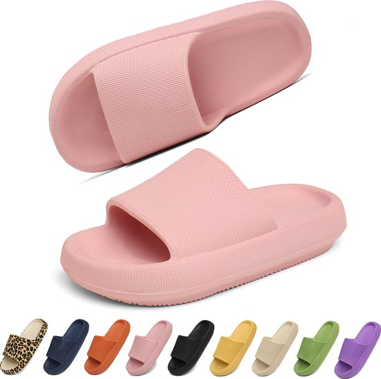 Geweo – Slippers Homme Femme – Chaussons de bain EVA Unisexe – Épaissi – Léger – Super Doux pour vos Pieds – Semelle intérieure Antidérapante et Ferme – Anti-Bruit – Rose – Taille 42/43