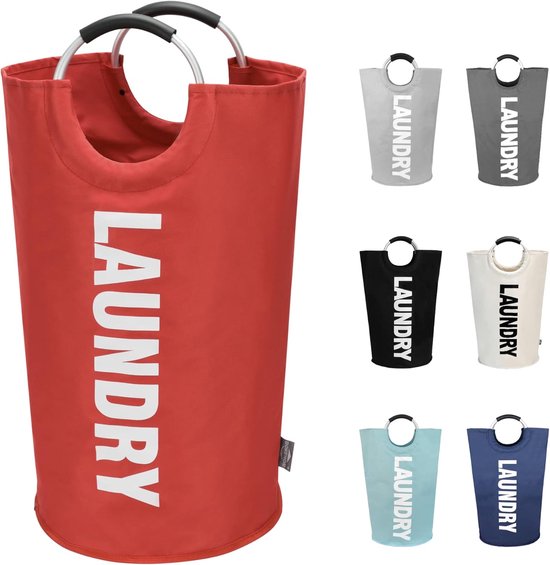 Grand panier à linge, sac à linge pliable avec poignée, contenance 90 litres, rouge, 79 cm x 38 cm