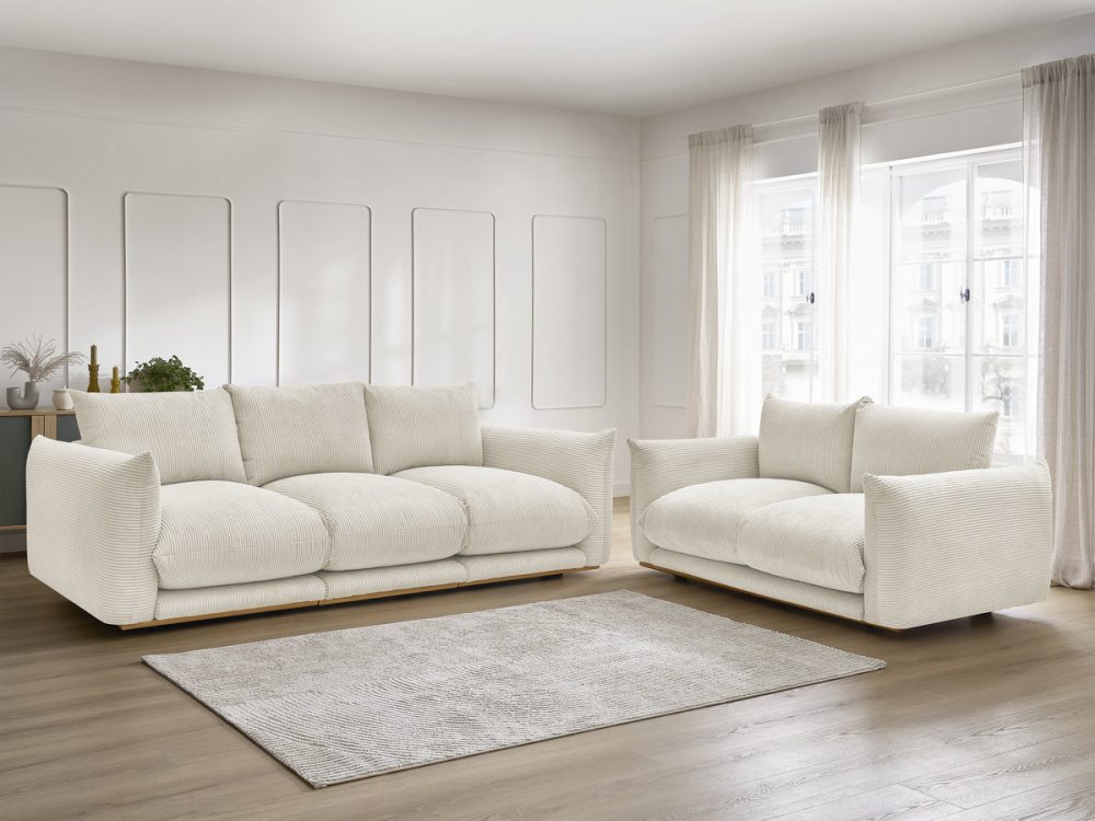 Ensemble canape droit fixe 3 + 2 places ERNEST tissu velours cotele – Image 2