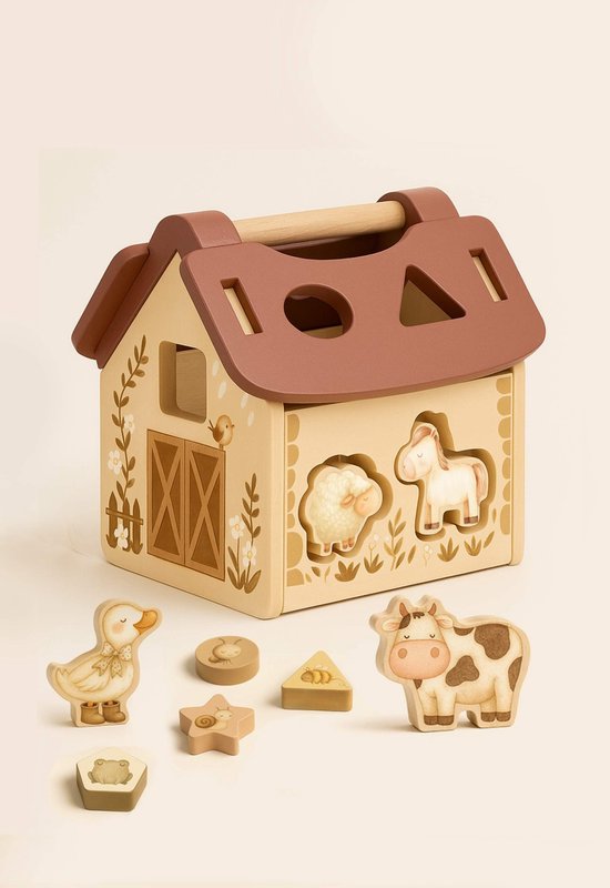 Mrs Ertha Tiny Barn / ferme Houten Speelgoed - 18x19x16cm - Multi