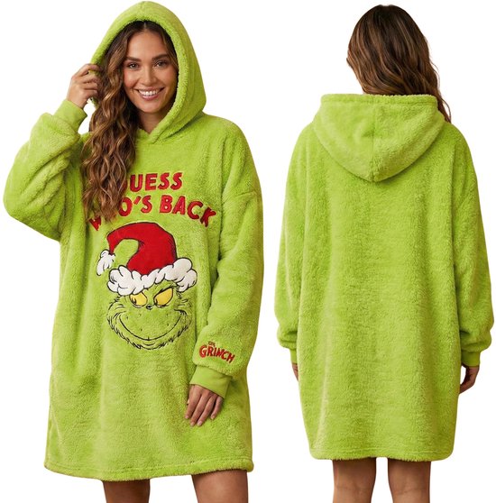 Grinch Dames hoodie SNUDDIE | Groene deken met mouwen – Oversized kerstbadjas
