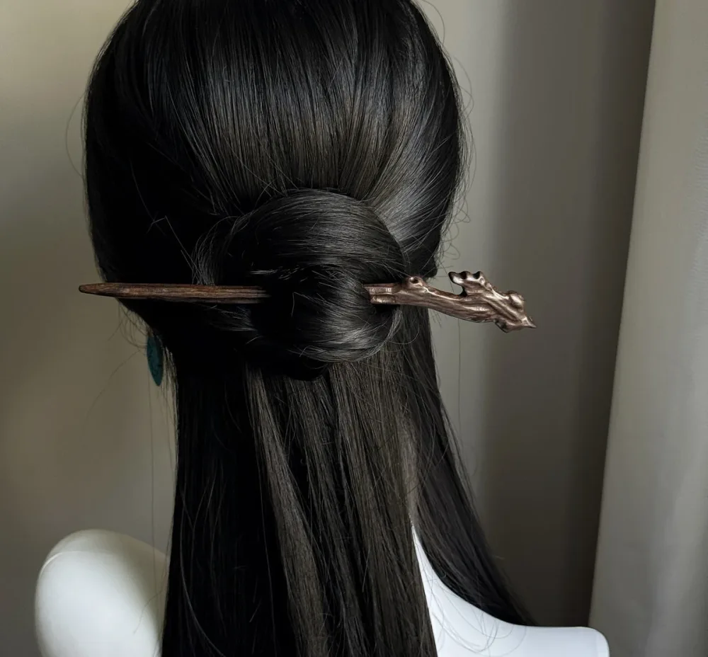 Natural Big-Leaf Rosewood Hair Stick - Shanbai Branch Design Hairpin #山柏