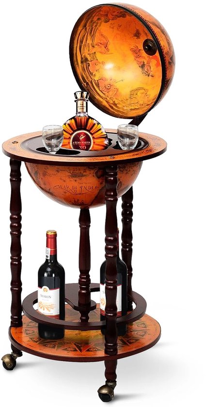 NordHaus Globe Bar - Meuble Minibar - Chariot de Bar - Design Vintage - 45 cm de Diamètre