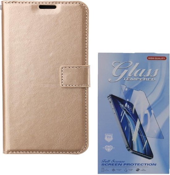 iPhone 13 - Bookcase Goud - étui portefeuille avec 1 protection d'écran en Glas