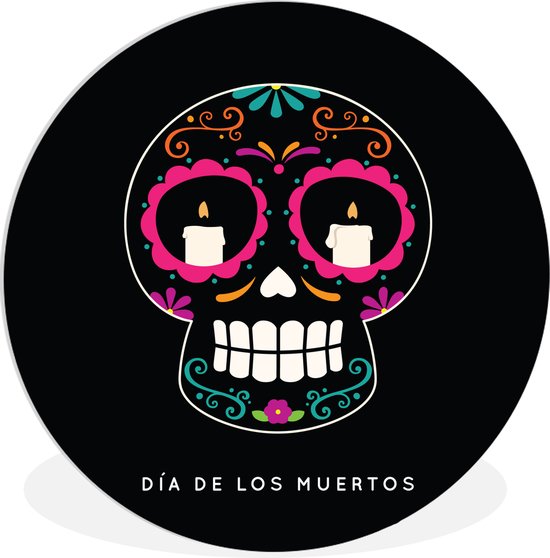 Illustration colorée de dia de los muertos assiette en plastique cercle mural ⌀ 90 cm - impression photo sur cercle mural / cercle vivant (décoration murale)