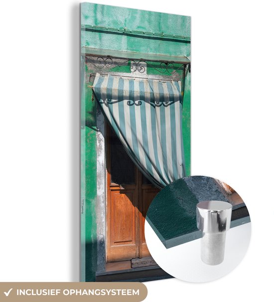 MuchoWow® Peinture sur verre 80x160 cm - Peinture sur verre acrylique - Architecture - Vert - Porte - Maison - Chatières - Photo sur verre - Peintures