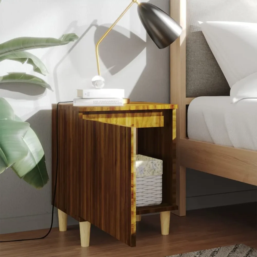 Bed Cabinet with Solid Wood Legs Brown Oak 40x30x50 cm – Image 3