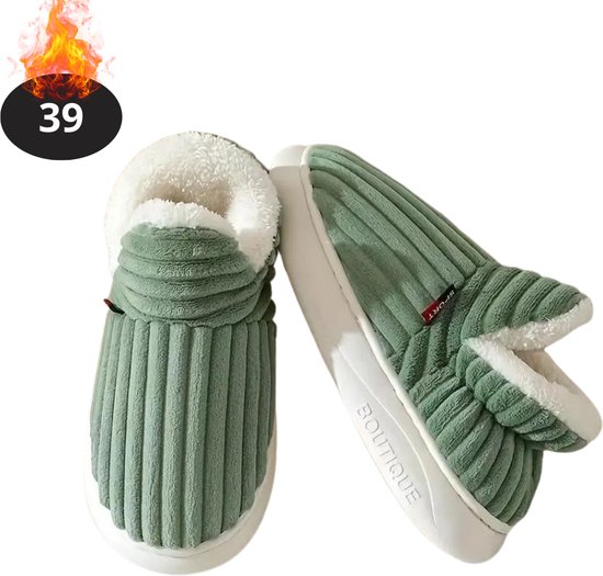 Nivard Chaussons Pantoufles femmes - Pantoufles - Slippers - Femme - Homme - Peluche - Taille 39 - Vert
