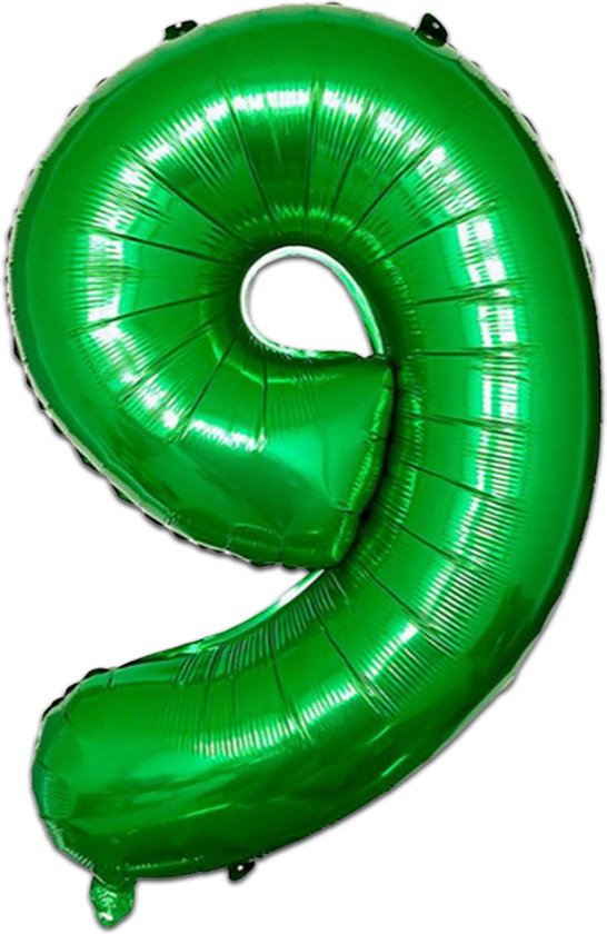 LUQ - Ballons Chiffrés - Ballon Chiffré 9 Ans - Couleur Vert - XL Groot - Ballon à Hélium - Décoration Anniversaire