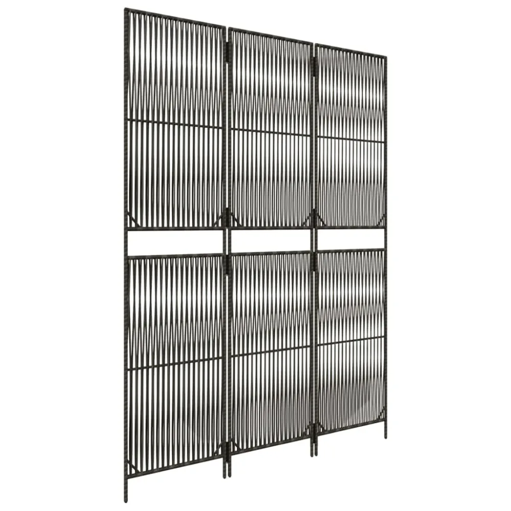 Room Divider 3 Panels Grey Poly Rattan – Image 2