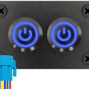 Interrupteurs à bouton-poussoir métalliques ProRide ON-OFF 220 V – 16 mm – Double panneau encastré – IP67 – Indication LED Blauw