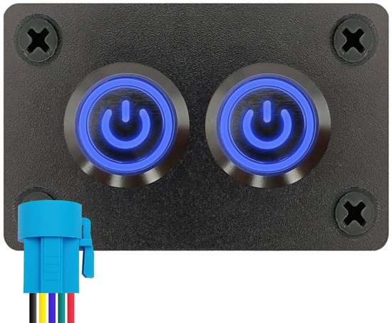 Interrupteurs à bouton-poussoir métalliques ProRide ON-OFF 220 V - 16 mm - Double panneau encastré - IP67 - Indication LED Blauw