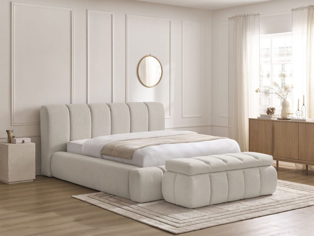 Lit coffre DENALI tissu lisse + Bout de lit DENALI – Image 3