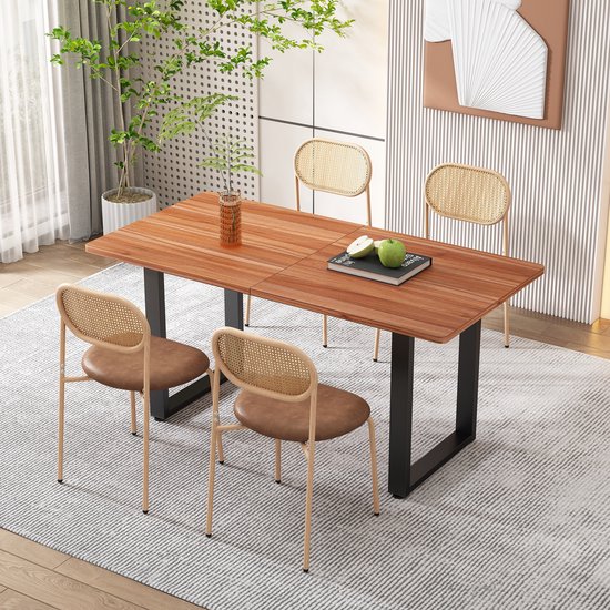 MODENUIT Chaise de salle à manger - Lot de 4 - Dossier ovale en rotin avec pieds en métal - Pour salle à manger et restauration - PU Marron
