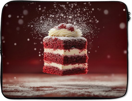 Housse pour ordinateur portable 17 pouces - Rouge - Velours - Gâteau - Nourriture - Dimensions intérieures 41 x 28 cm - Dos noir