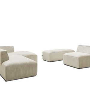 Canape d’angle fixe modulable MEGEVE tissu velours cotele avec 1 chauffeuse et 1 pouf Canape d’angle fixe modulable MEGEVE tissu velours cotele avec 1 chauffeuse et 1 pouf