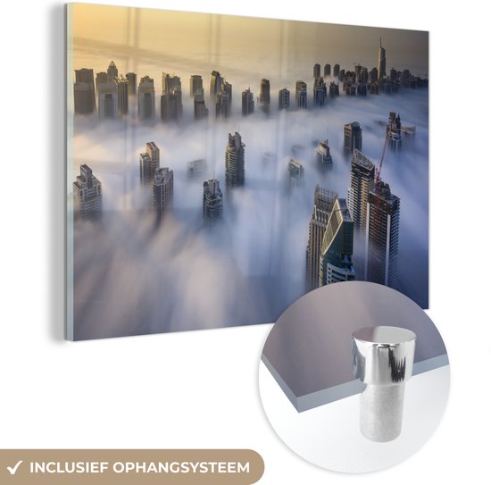 MuchoWow® Peinture sur verre - Marina de Dubaï enveloppée dans la brume matinale - 60x40 cm - Peintures sur verre acrylique - Photo sur Glas