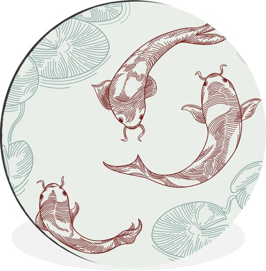 Illustration de carpes koi dans un étang Cercle mural aluminium ⌀ 30 cm - impression photo sur cercle mural / cercle vivant / cercle de jardin (décoration murale)
