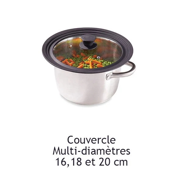 Couvercle en verre et silicone noir multidiamètre 16, 18 et 20 cm Mathon – Image 3