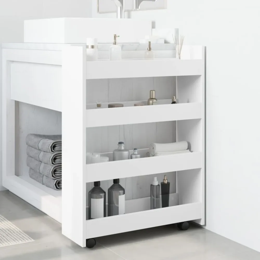 Narrow Storage Trolley 4 Tier White Engineered Wood – Image 3