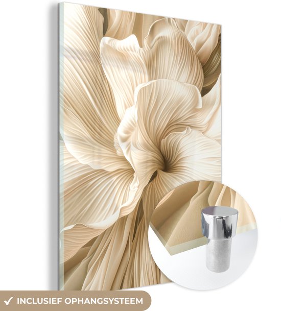 MuchoWow® Peinture sur verre 60x80 cm - Peinture sur verre acrylique - Abstrait - Beige - Fleurs - Nature - Photo sur verre - Décoration murale salon - Décoration murale chambre - Peintures