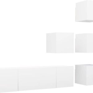 Meuble TV 6 pièces aggloméré blanc