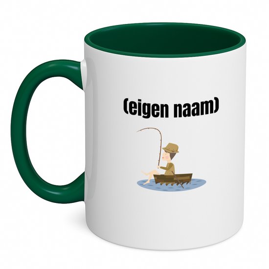 Hacebo® – Tasse à café eigen avec un pêcheur en bateau, vert foncé – Pêche – Passionné de pêche – Mug – Tasse à café – Pour les amoureux de la pêche – Anniversaire – Cadeau – Mug à café – 350 ml