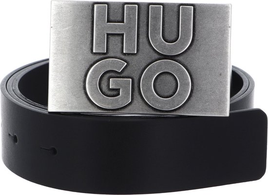 HUGO Cuir Ceinture Gunter Sz35 Leather Belt W105 Black Noir