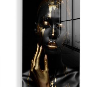MuchoWow® Peinture sur verre 20×30 cm – Peinture sur verre – Femme – Abstrait – Zwart – Or – Portrait – Photo sur verre acrylique – Décoration murale murale salon – Décoration murale chambre – Peintures MuchoWow® Peinture sur verre 20×30 cm – Peinture sur verre – Femme – Abstrait – Zwart – Or – Portrait – Photo sur verre acrylique – Décoration murale murale salon – Décoration murale chambre – Peintures