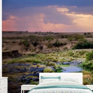 Fond d&rsquo; écran – Papier peint photo – Paysage avec une rivière dans la zone Masai Mara au Kenya – Largeur 245 cm x hauteur 220 cm