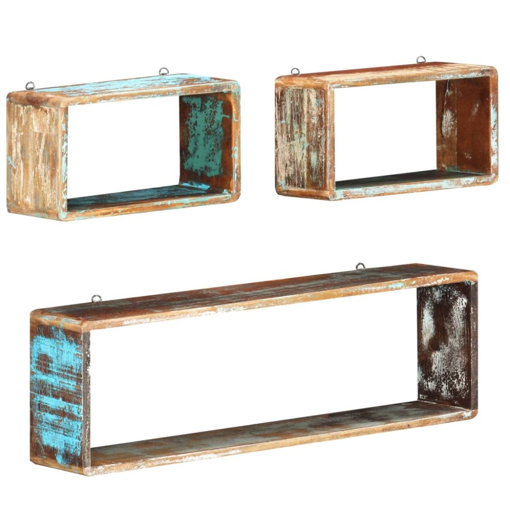 3 Piece Wall Cube Shelf Set Soild Reclaimed Wood 3 Piece Wall Cube Shelf Set Soild Reclaimed Wood