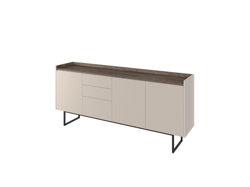 Ensemble LOUNA avec buffet 192 cm + meuble TV 192 cm beige et effet bois avec tasseaux et LED – Image 3