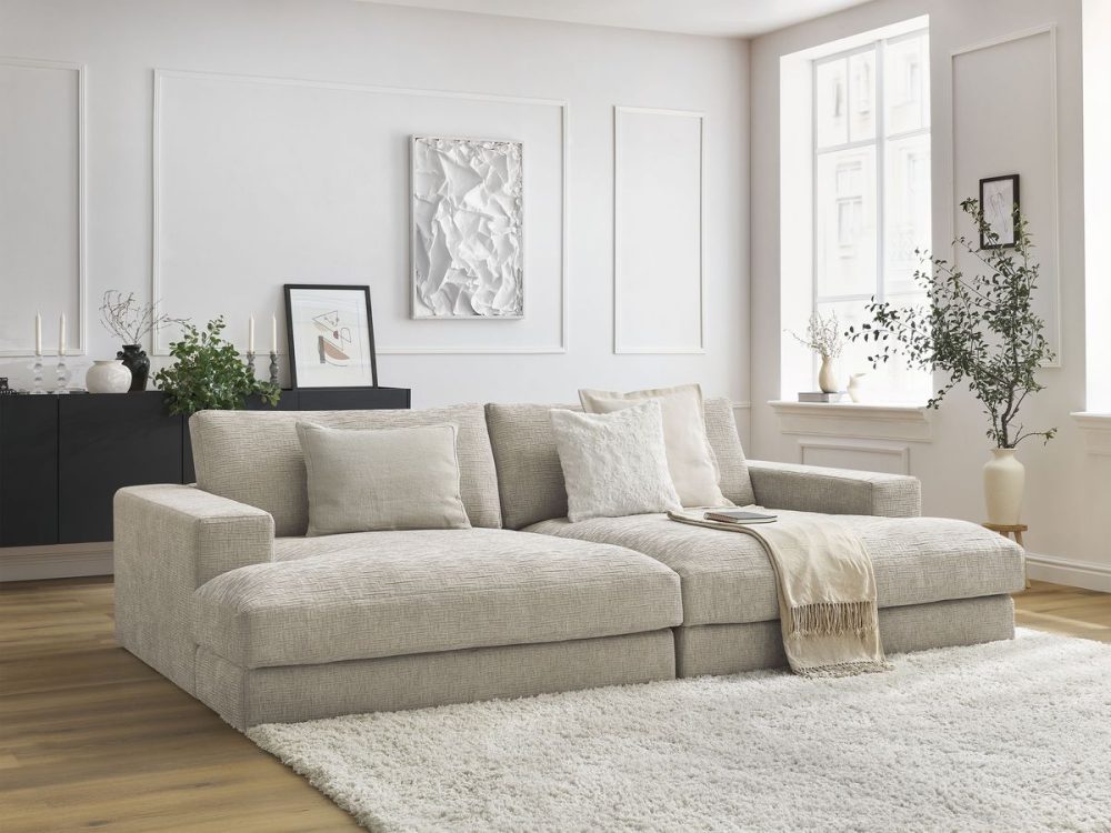 Canape droit fixe 4 places LEONARD assise profonde tissu texture – Image 2