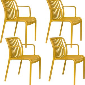 Housecraft Living Mante Chaises de jardin Accoudoir Plastique Jaune – Set de 4 Housecraft Living Mante Chaises de jardin Accoudoir Plastique Jaune – Set de 4