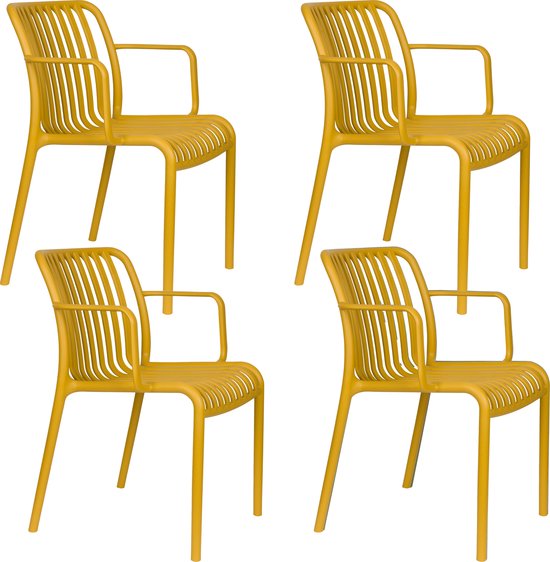 Housecraft Living Mante Chaises de jardin Accoudoir Plastique Jaune - Set de 4