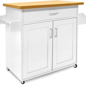 Îlots de cuisine mobiles, desserte de cuisine avec étagère à épices, porte-serviettes et tiroir, desserte de cuisine sur roulettes, meuble de cuisine avec plan de travail, en bois, desserte de cuisine, desserte de service, 115 x 36 x 90 cm, blanc