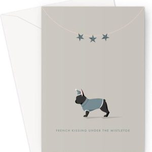 Hound & Herringbone – Black French Bulldog Christmas Card – Black French Bulldog Festive Greeting Card (10 pack)