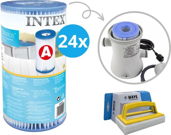 Intex - Filtres A - 24 pièces - Convient pour pompe à filtre 28604GS/28638GS/28636GS & brosse de récurage WAYS