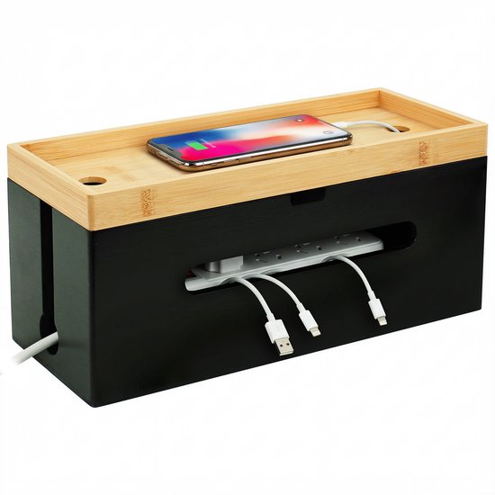 kabelbox - naturel/zwart - 34x16x13,5 cm - met deksel