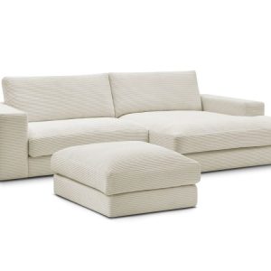 Canape d&rsquo;angle fixe compact LEONARD velours cotele avec pouf