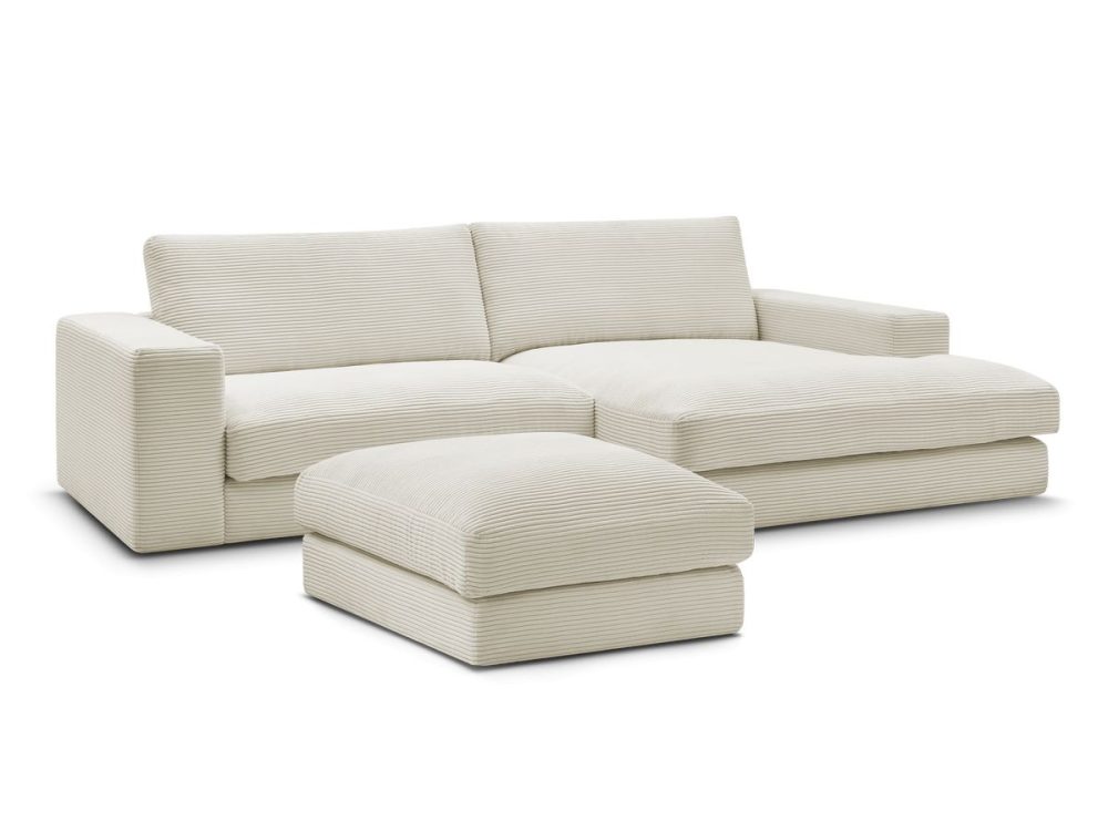 Canape d'angle fixe compact LEONARD velours cotele avec pouf