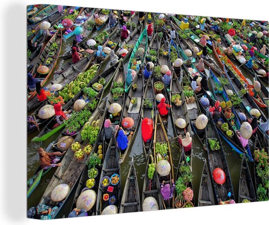 Marché flottant en Indonésie 90x60 cm - Tirage photo sur toile (Décoration murale salon / chambre)