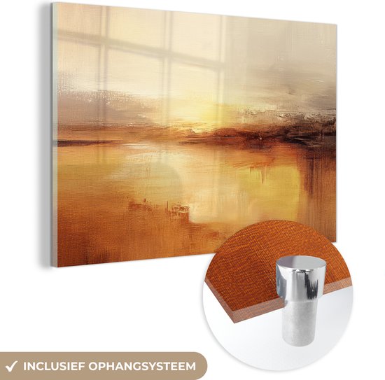 MuchoWow® Peinture sur verre 30x20 cm - Peinture acrylique sur verre - Abstrait - Marron - Moderne - Couleurs d'automne - Photo sur verre - Décoration murale salon - Décoration murale chambre - Peintures
