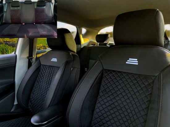 Housses de siège de voiture pour Land Rover Discovery 4 2009-2017 | Sièges avant et arrière | AIS AIF103 | Zwart avec coutures blanches
