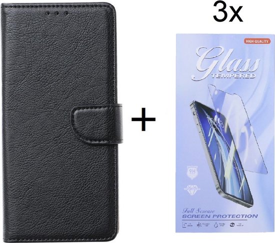 Motorola Edge 20 - Bookcase Zwart - étui portefeuille avec 3 protections d'écran en Glas