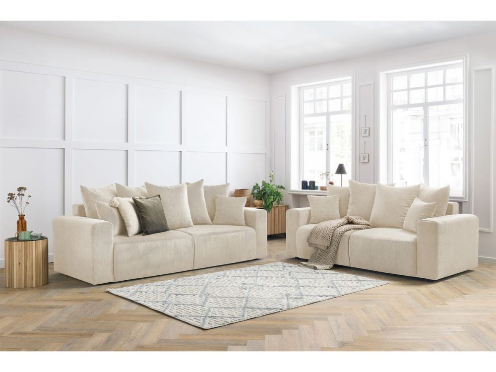 Ensemble canape droit fixe 3 + 2 places ENVY velours cotele – Image 2