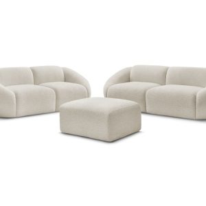 Ensemble canape droit fixe 3 + 2 places TINA tissu bouclette avec pouf Ensemble canape droit fixe 3 + 2 places TINA tissu bouclette avec pouf